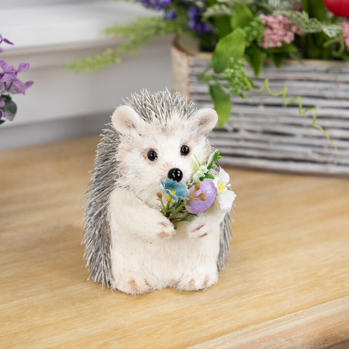 Hedgehog Floral Easter Figurine - 5" - Cream and Gray