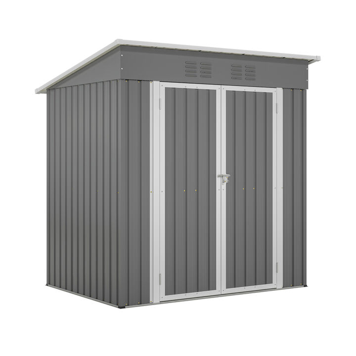WOW PIONEER Durable 6'x4' Outdoor Metal Storage Shed with Lockable Door & Floor Frame for Garden Tools, Backyard Supplies and Multi-Purpose Outdoor Use