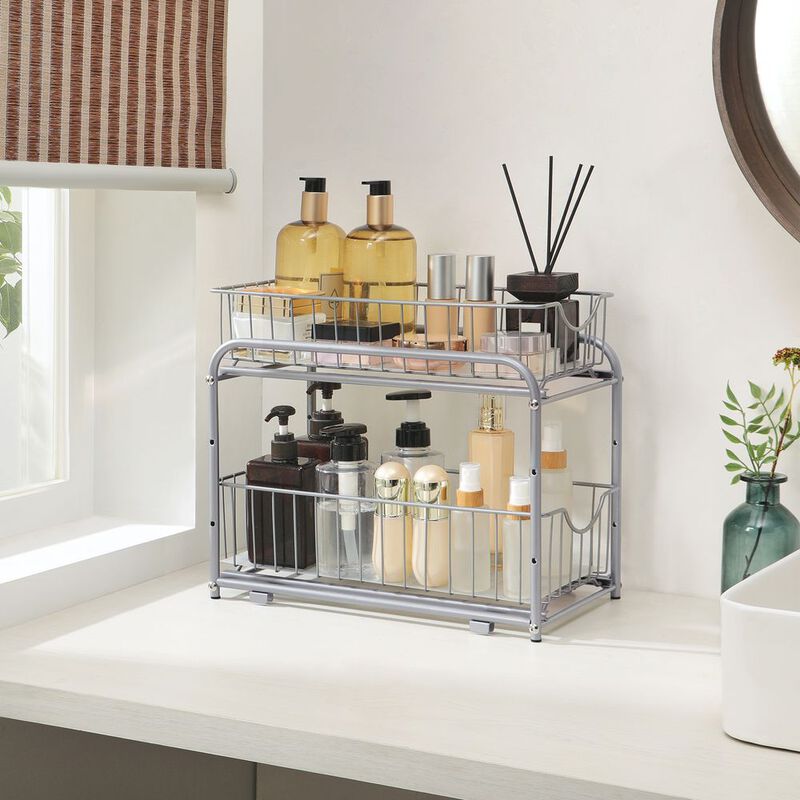 BreeBe Silver 2-Tier Pull Out Sliding Cabinet Organizer image number 2