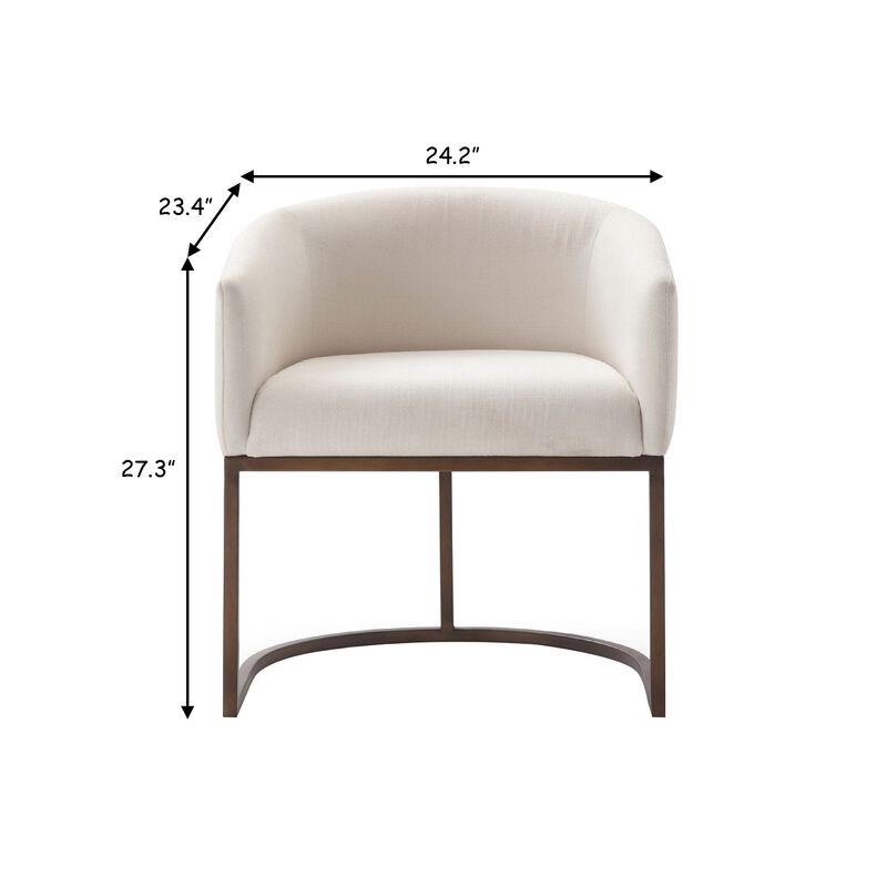 Cid 24 Inch Modern Dinning Chair, Stain Resistant Velvet and Brass, Beige - Benzara