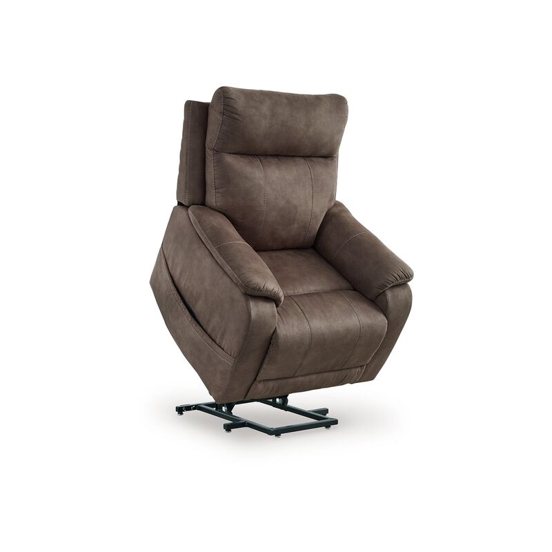 Mead Power Recliner Chair, Heat, Massage, 35 Inch Brown Faux Leather - Benzara