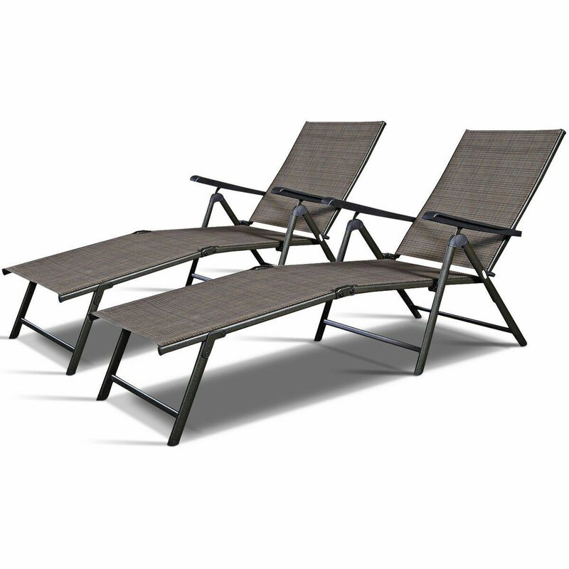 Set Of 2 Adjustable Chaise Lounge Chair with 5 Reclining Positions