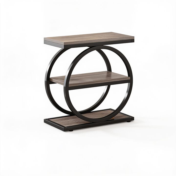Tribesigns 3-Tier End Table, Industrial Side Table with Round Metal Frame, Narrow Nightstand for Bedroom, Sofa Side Table with Storage Shelves for Living Room, Slim Small Table, 50 lb Capacity