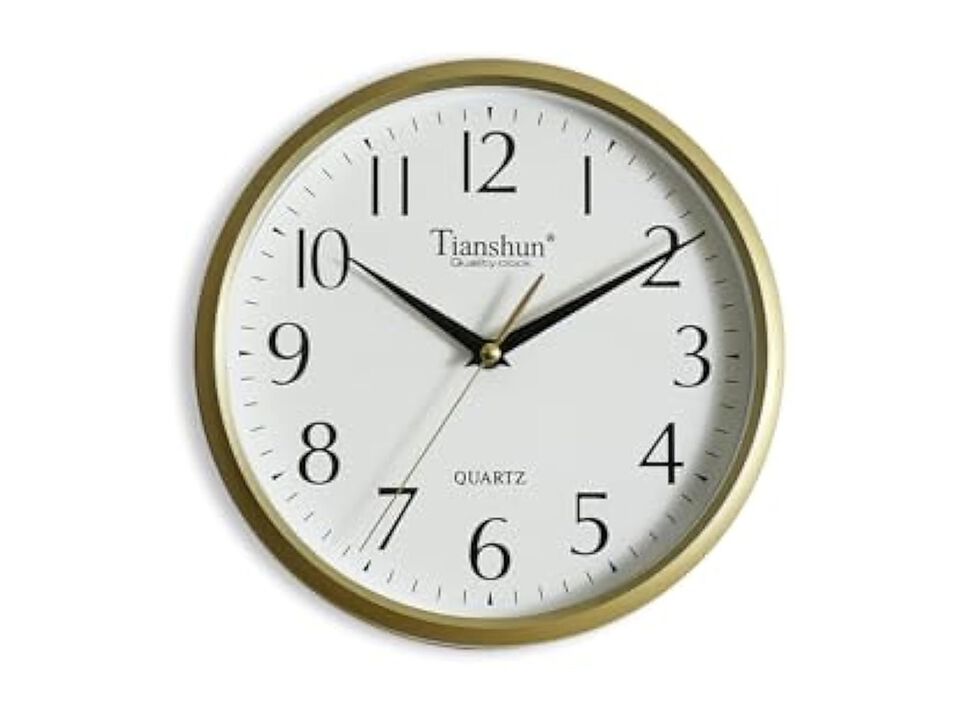 Gold Wall Clock 10 Inch Silent Non Ticking Easy Read Modern Battery Operated