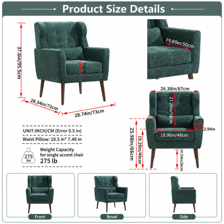 GOODSILO Upholstered Chenille Accent Armchair with Pillow, Comfy Padded Lounge Chair for Small Spaces, Living Room, Bedroom