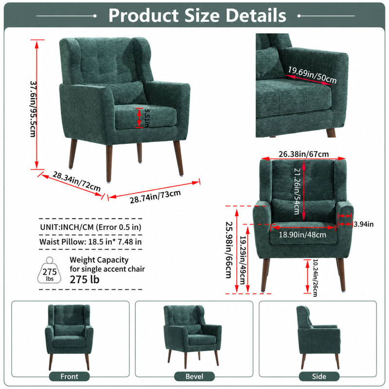 GOODSILO Upholstered Chenille Accent Armchair with Pillow, Comfy Padded Lounge Chair for Small Spaces, Living Room, Bedroom image number 1