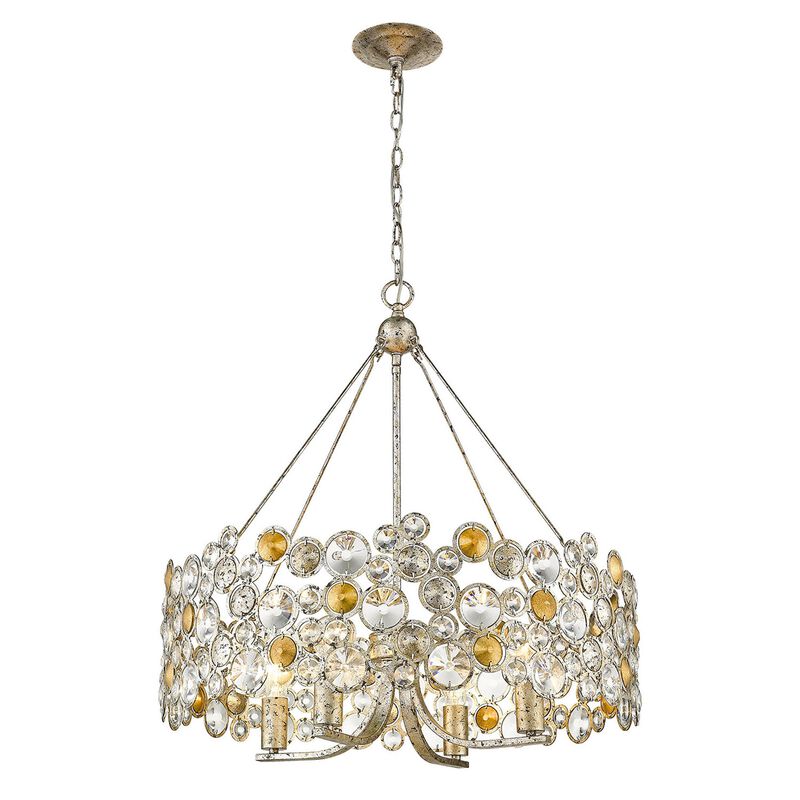 Hivvago Silver Shaded Four Light Metal and Crystals Dimmable Chandelier With Silver Shades