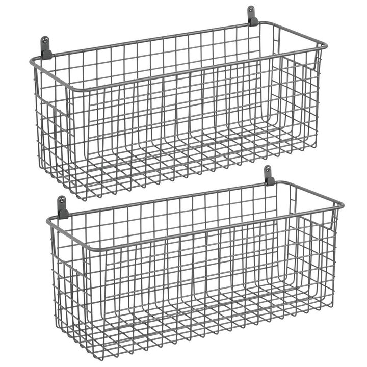 mDesign Portable Metal Wire Wall Mount Hanging Storage Basket, 2 Pack, Black