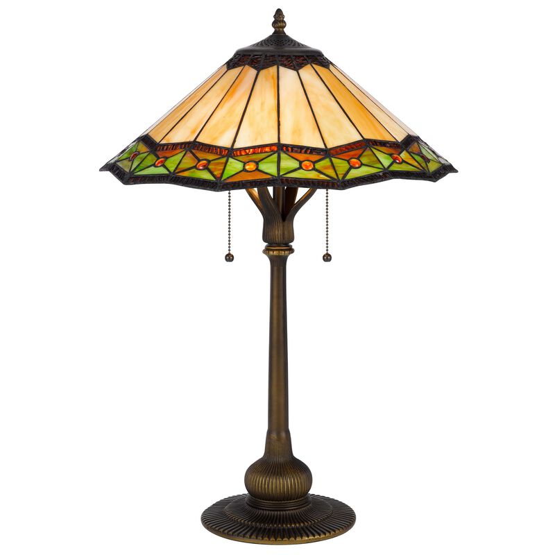 Dio 62 Inch Table Lamp, Colorful Tiffany Style Stained Glass, Bronze Resin - Benzara