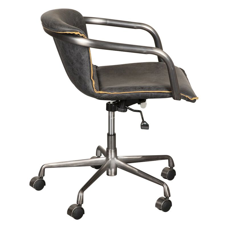 World Interiors Chiavari Swivel Office Chair in Antique Ebony Leather and Antique Zinc image number 3