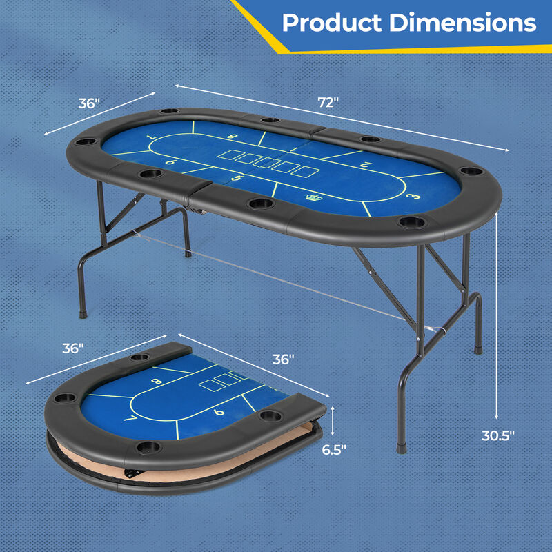 Portable Folding Poker Table with 8 Built-In Cup Holders image number 2