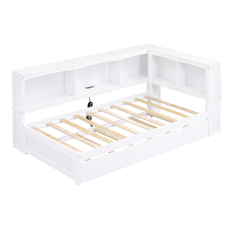 Whisen Morden Design Twin Size Daybed with Trundle, Storage Cabinets and USB Ports image number 3