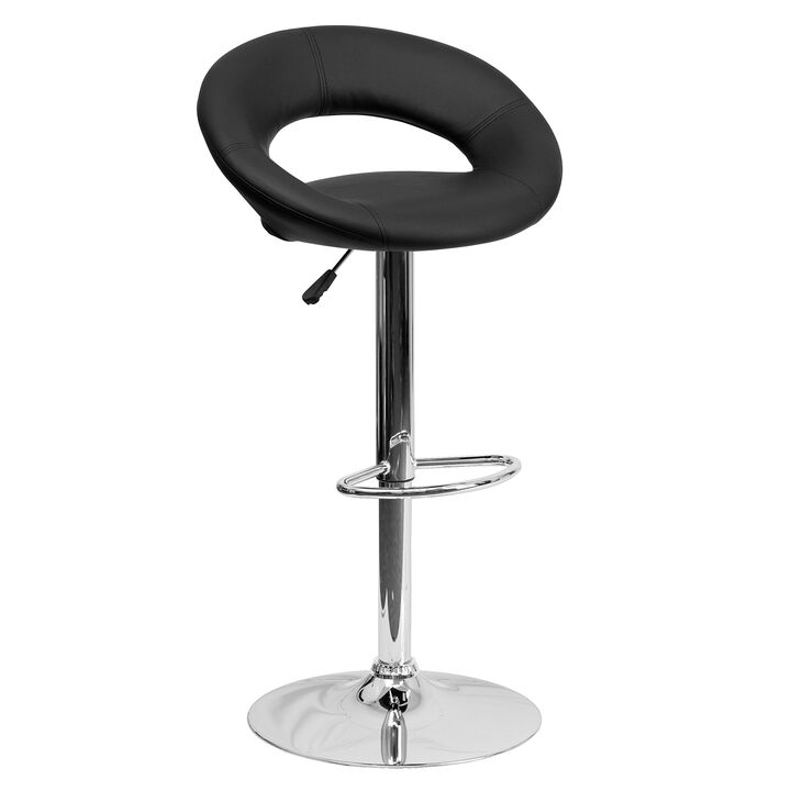 Flash Furniture Contemporary Black Vinyl Rounded Orbit-Style Back Adjustable Height Barstool with Chrome Base