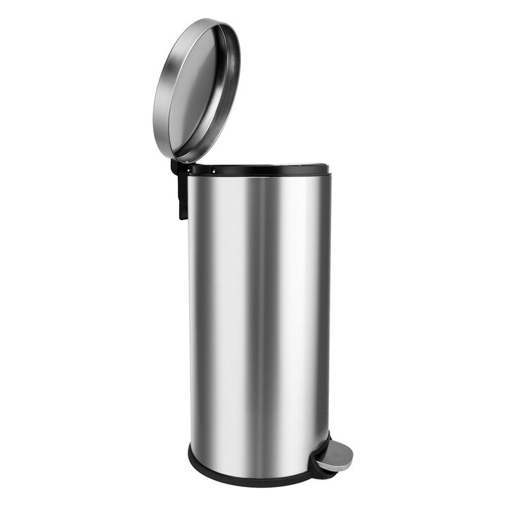 8 Gallon Stainless Steel Round Kitchen Step Trash Can.