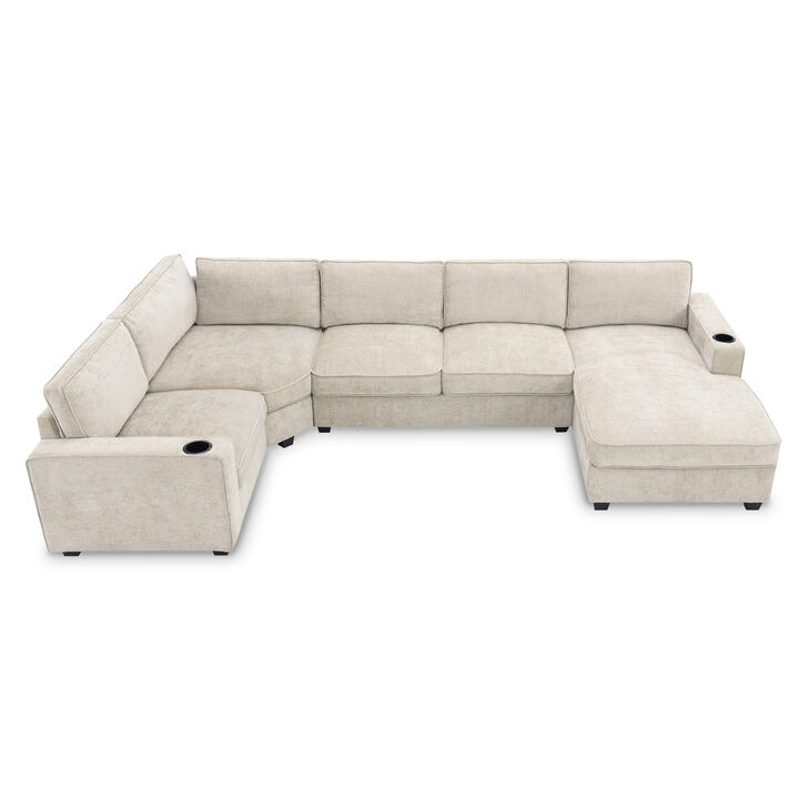 Merax Chenille  Sectional Sofa Couch Set with Oversized Chaise Lounge