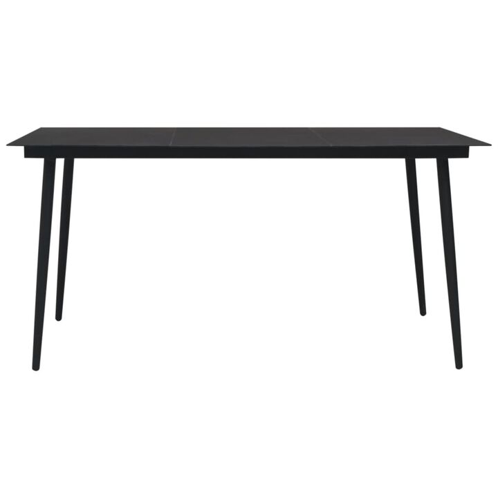 vidaXL Garden Dining Table Black 59.1"x31.5"x29.1" Steel and Glass
