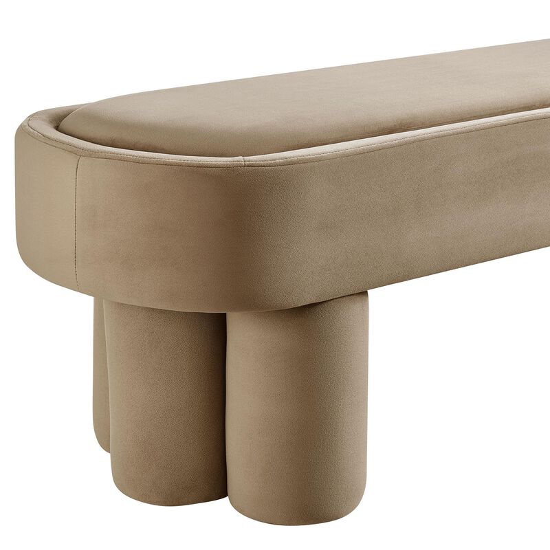 Mossi 52" Modern Oval Performance Velvet Bench in Alabster image number 7