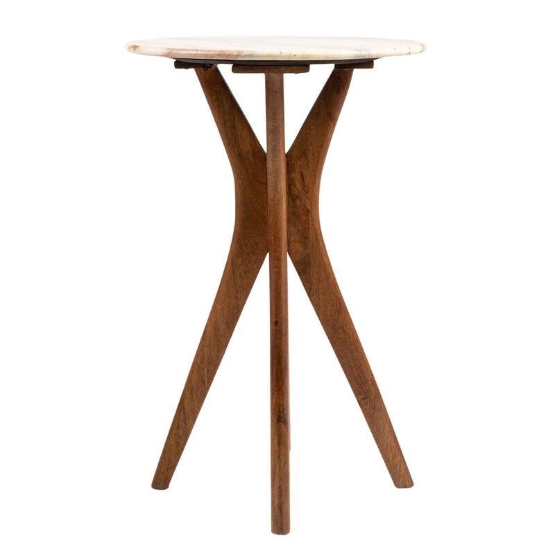 Round Mango Wood and Marble Martini Accent Table image number 2