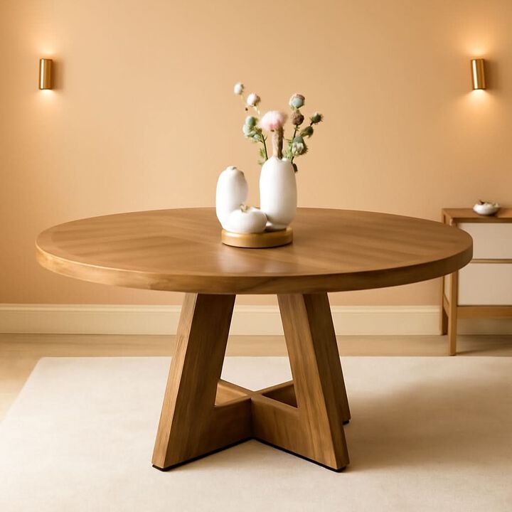 ShipItFurniture 47-Inch Round Solid Wood Dining Table Burlywood Farmhouse