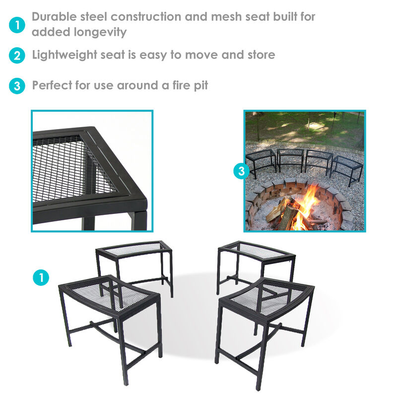 Sunnydaze Mesh Metal Patio Curved Fire Pit Bench - Black