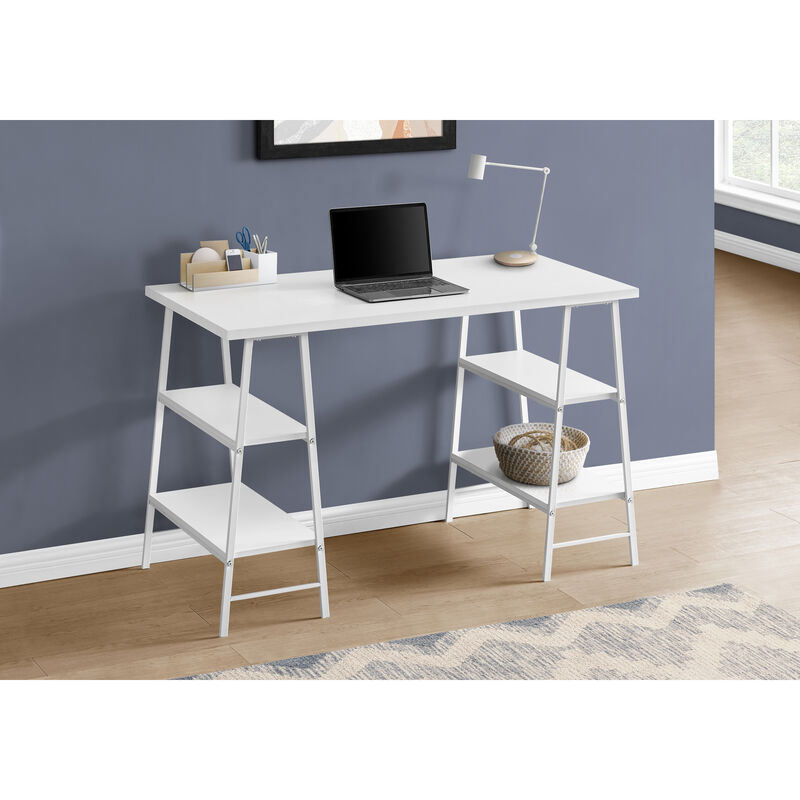 Monarch Specialties I 7521 Computer Desk, Home Office, Laptop, Storage Shelves, 48"L, Work, Metal, Laminate, White, Contemporary, Modern