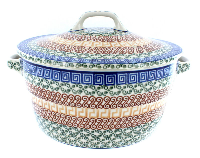 Blue Rose Polish Pottery Sapphire Fields Covered Round Baker