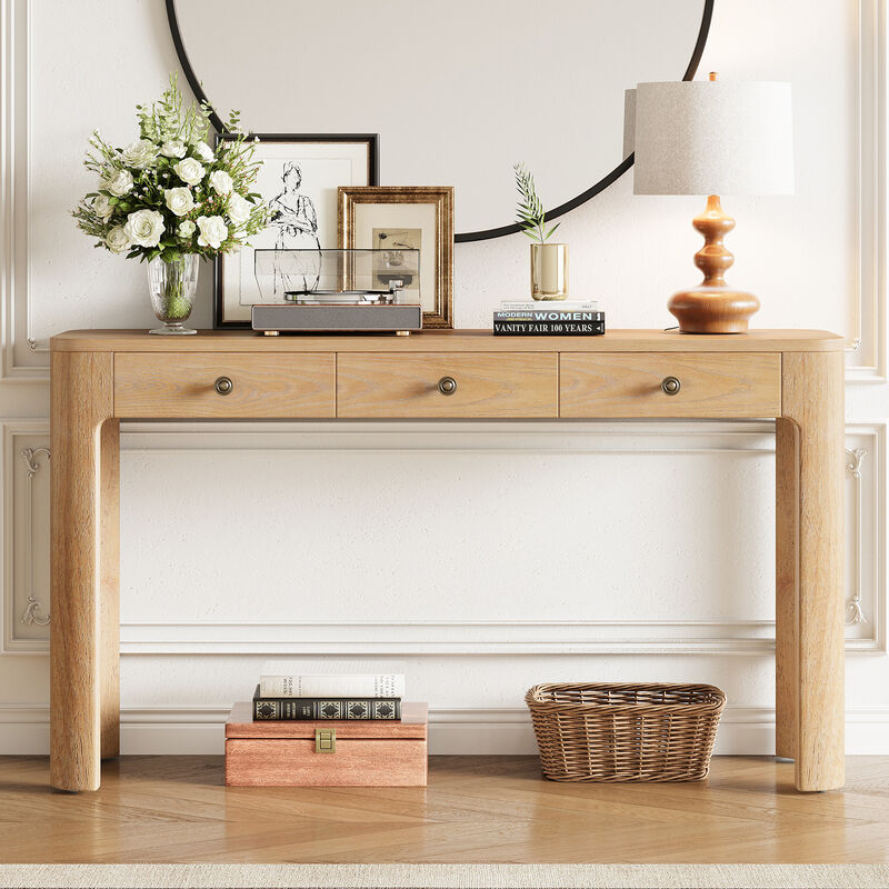Whisen 52" Rustic Console Table with 3 Drawers, Solid Wood MDF, Sturdy Sofa Table for Entryway Living Room Hallway image number 2