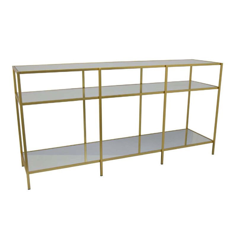 Woly Plant Stand Rack, 2 Glass Shelves, 59 Inch Industrial Gold Metal