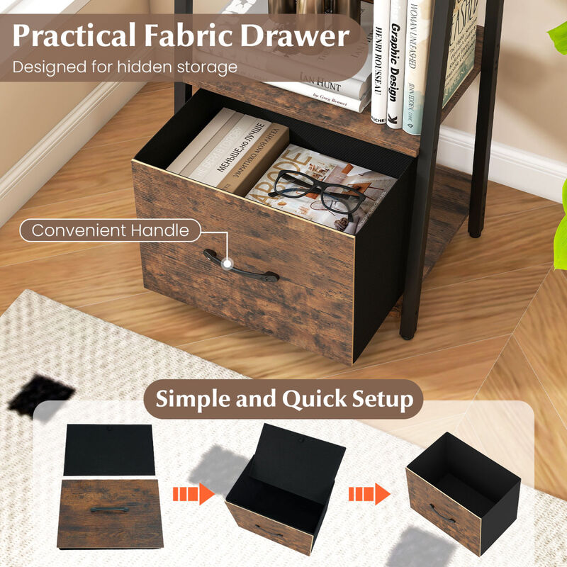 Modern 5-Tier Ladder Bookshelf with Fabric Storage Drawer image number 6