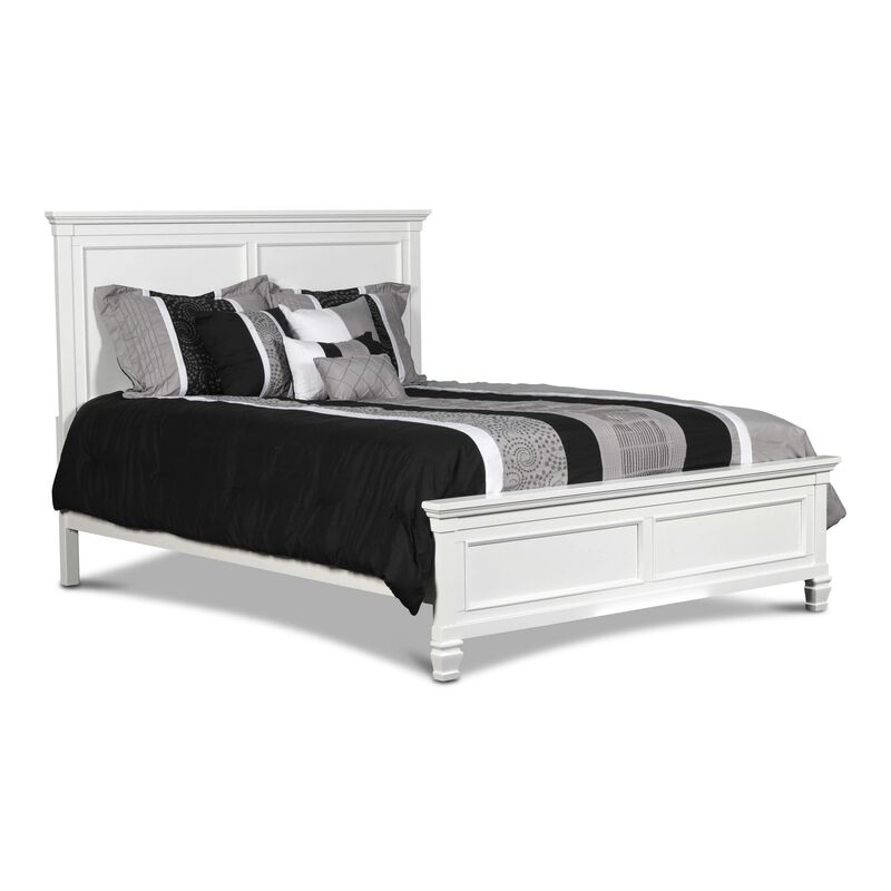 Umi King Size Bed, Classic Panel Design with Molded Details, White Wood - Benzara