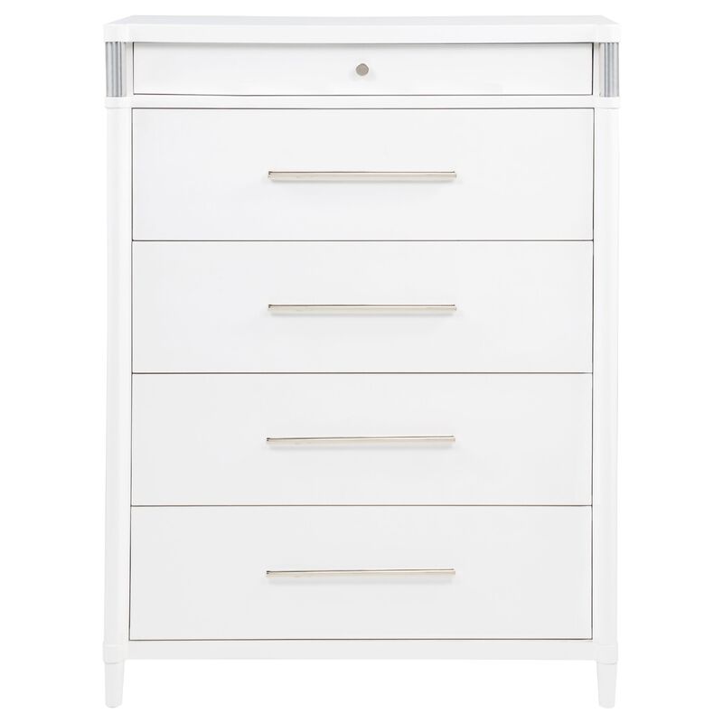 Ruvie Tall Chest 5 Drawers w Felt lined Jewellery Drawer, White Wood image number 0