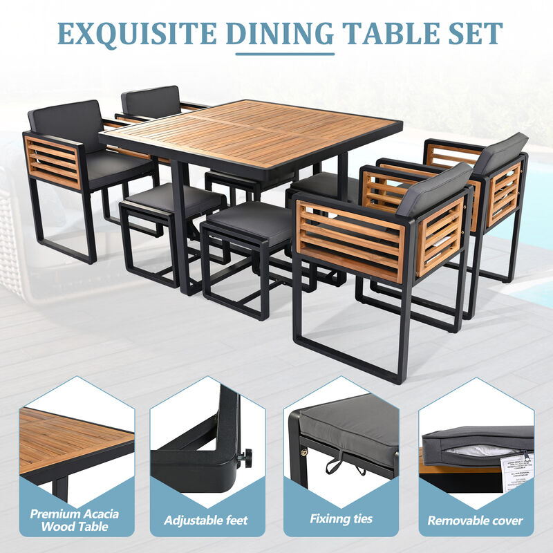 Merax Space Saving Outdoor Patio Acacia Wood Dining Set