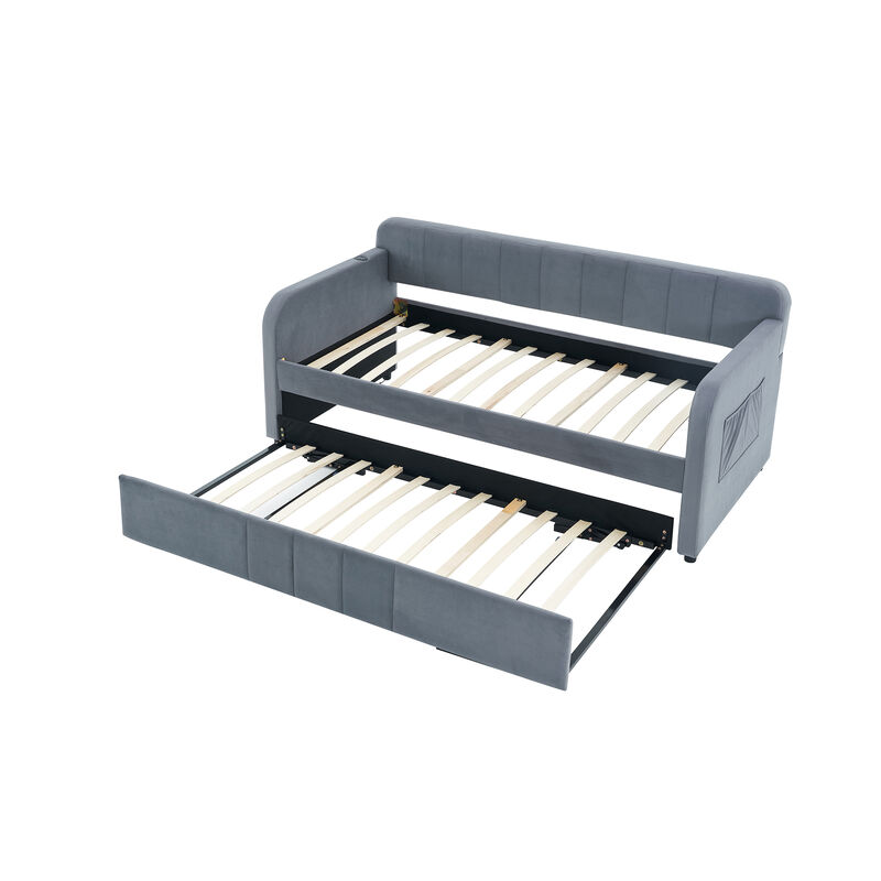 Merax Twin Size Wooden Daybed with Trundle image number 0