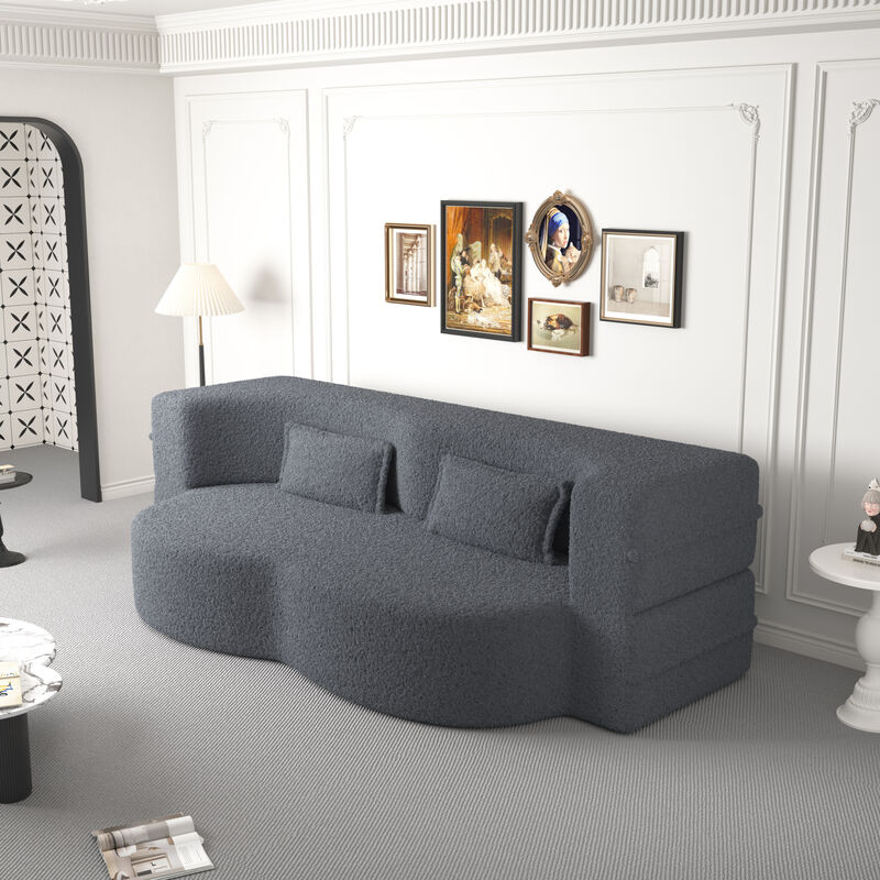 GOODSILO Comfortable Convertible Sleeper Floor Sofa with Plush Teddy Fabric and Foam Filling image number 6