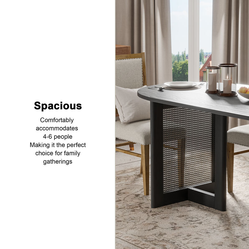 67-inch Vine Woven Oval Dining Table for 6 People Suitable for Dining Room and Living Room