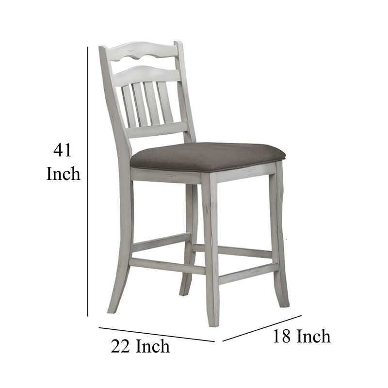Zeke Counter Height Chairs, Set of 2, Ladder Back, Classic White Wood, Dark Gray