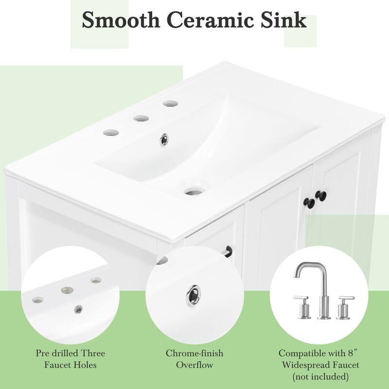 Merax Bathroom Storage Cabinet with Ceramic Basin, 2 Drawers & Door Cabinet image number 7