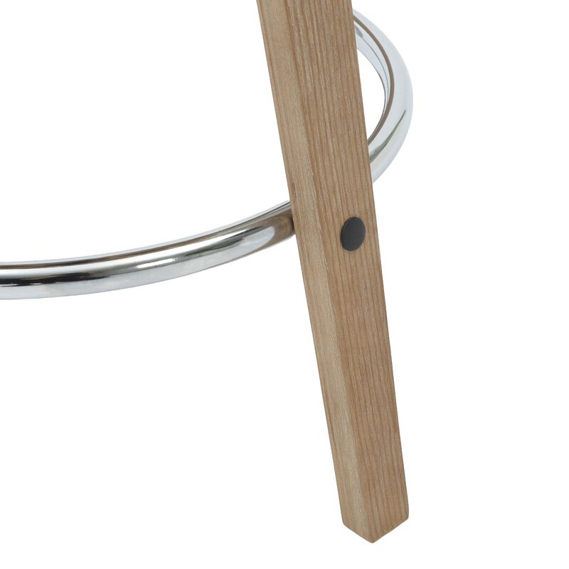 LeisureMod Counter Stool Upholstered in Leather with Stained Poplar Wood Frame & Chrome Iron Footrest with 360-Degree Swivel for Modern Home, Kitchen, Bars, Cafes Pelya Collection