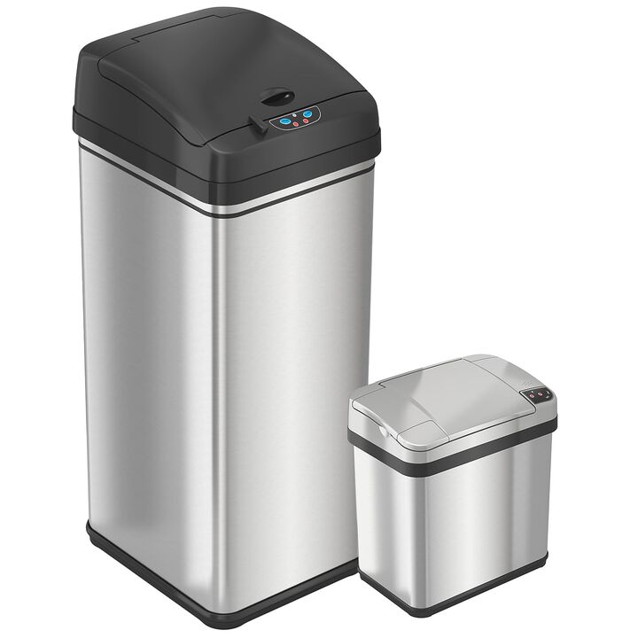 iTouchless 13 Gallon and 2.5 Gallon Kitchen and Bathroom Sensor Trash Cans Combo Pack