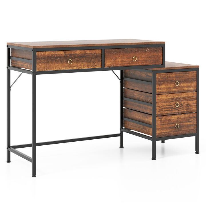 Office Desk with 5 Drawers and Side File Storage Cabinet for Workspace