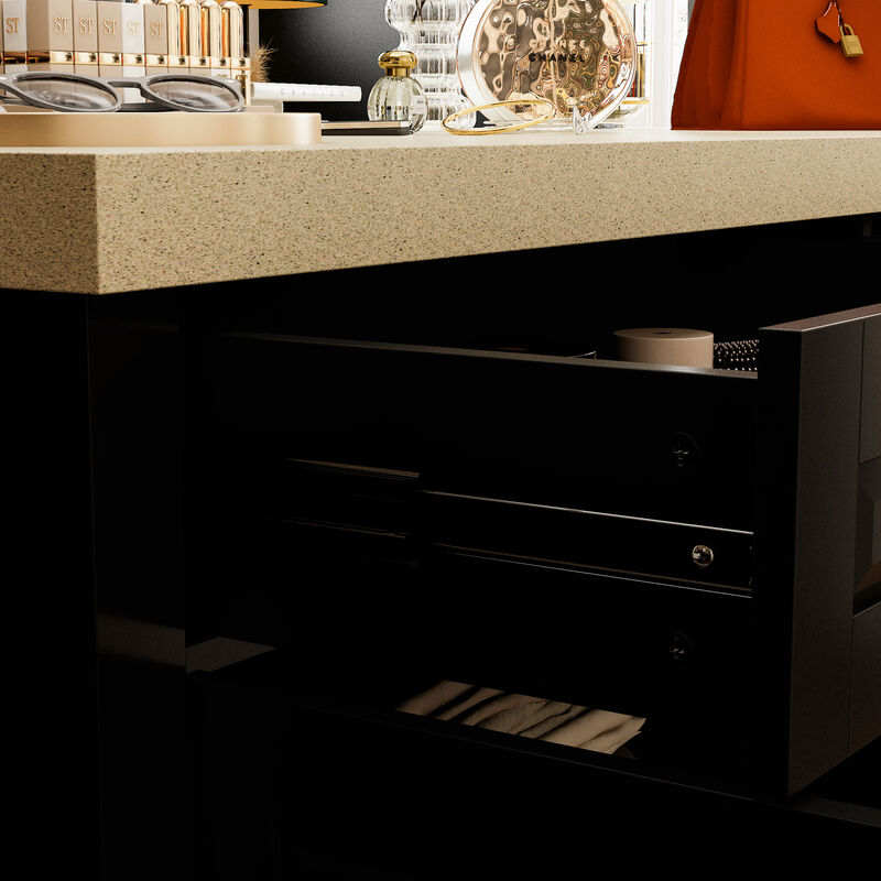 FUFU&GAGA Dresser with Storage & Drawers, MDF Construction with Stone-like Finish (61" W x 37.4" H x 29.1" D)Stone Pattern Top