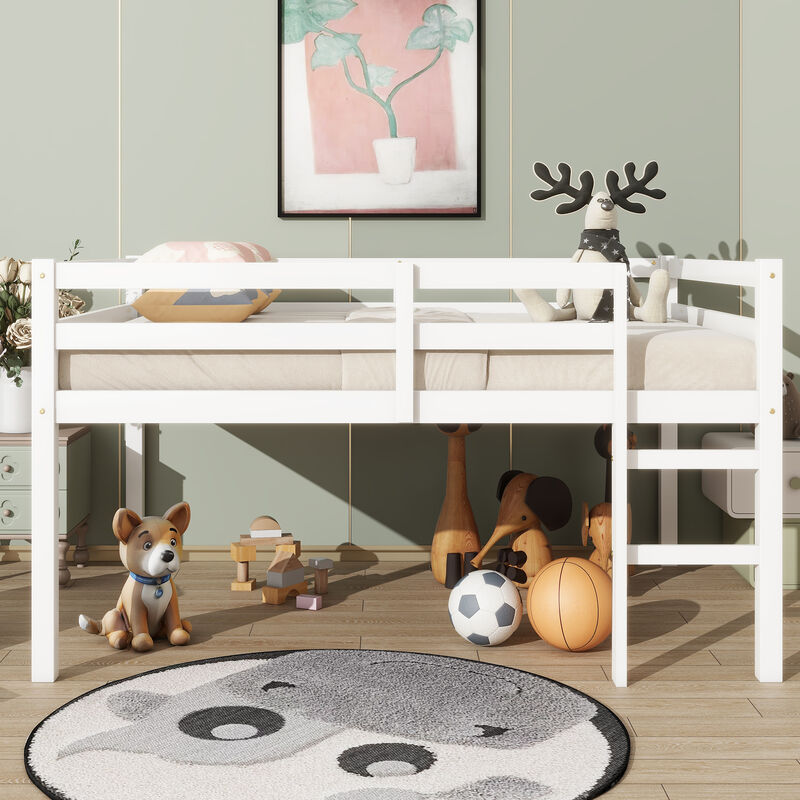 Whisen Full Loft Bed with Ladder, Rubber Wood Space-Saving Design