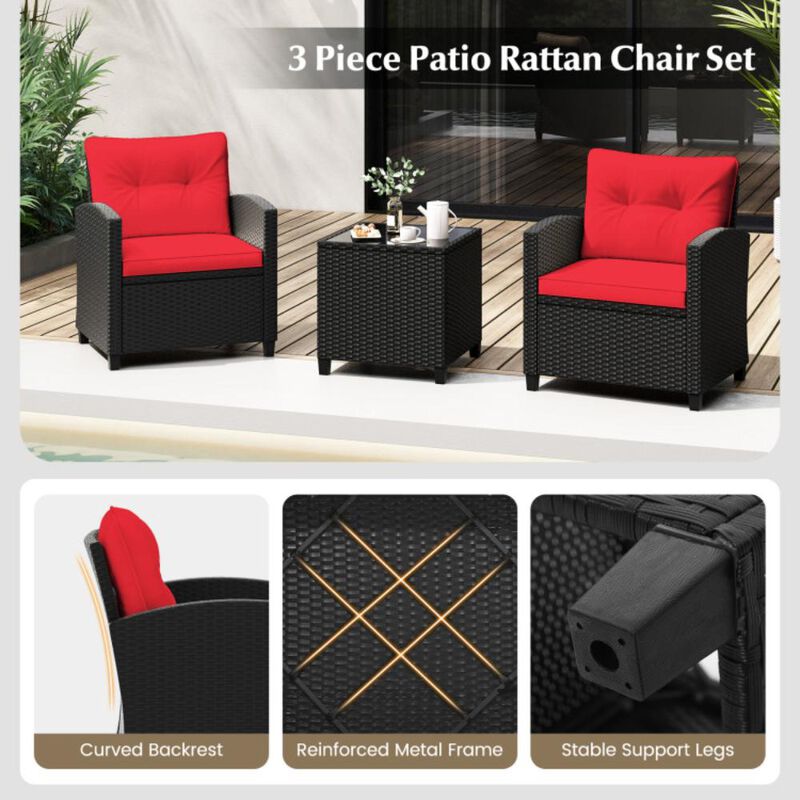 Hivvago 3 Pieces Patio Furniture Set with Tempered Glass Coffee Table