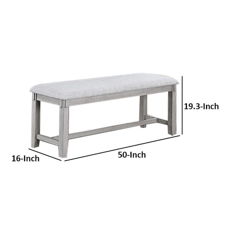 Peter 50 Inch Dining Bench, Fabric Upholstery, Cushioned, Driftwood Gray - Benzara