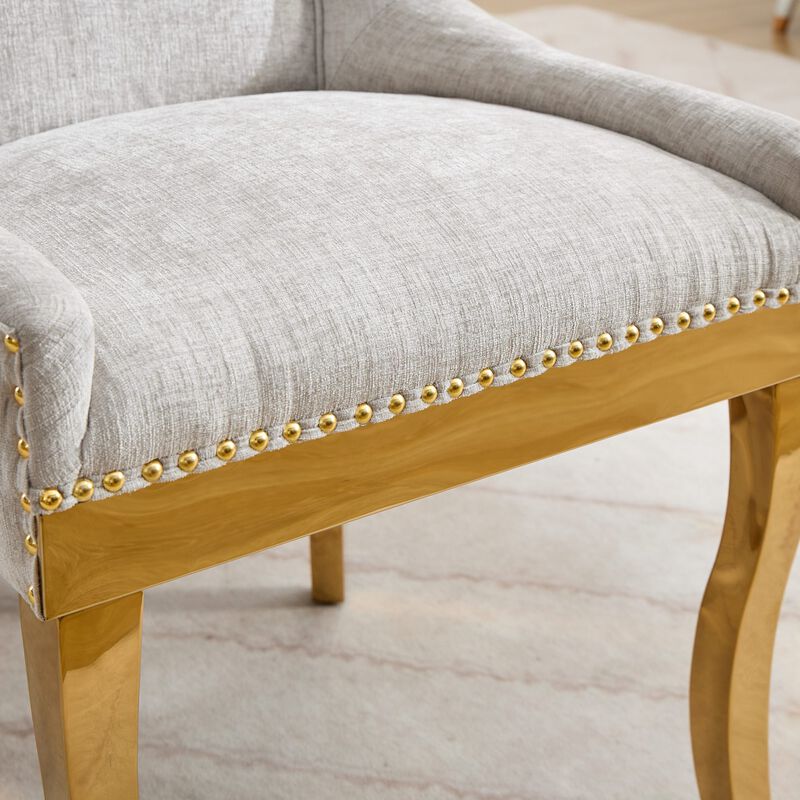Whisen 2-Piece 24inch Chenille Dining Chairs, Gold Plated Legs One-Piece Upholstered American Design for Kitchen Dining Room image number 6