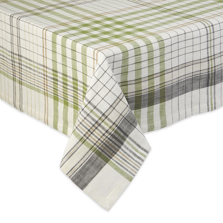 60" x 84" Green and White Rectangle Cotton Tablecloth
