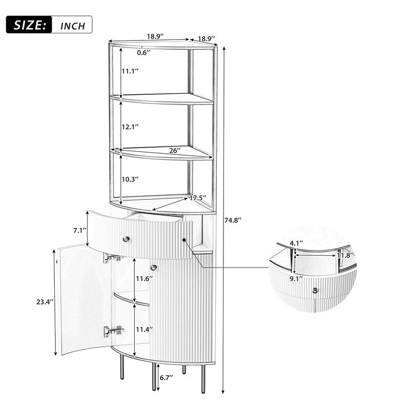 Merax Modern Corner Bookshelf Fan-Shaped Bookcase Storage Cabinets