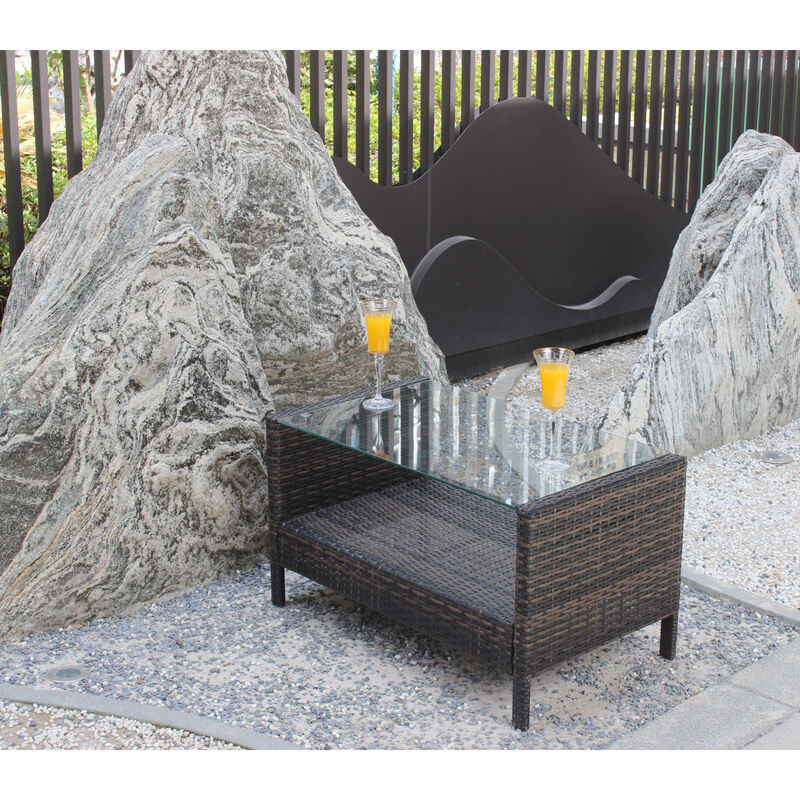 Streamdale Outdoor Patio Furniture Coffee Table With Clear Tempered Glass