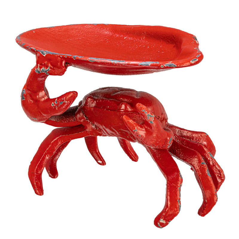 Distressed Red Decorative Cast Iron Crab Shaped Dish image number 0