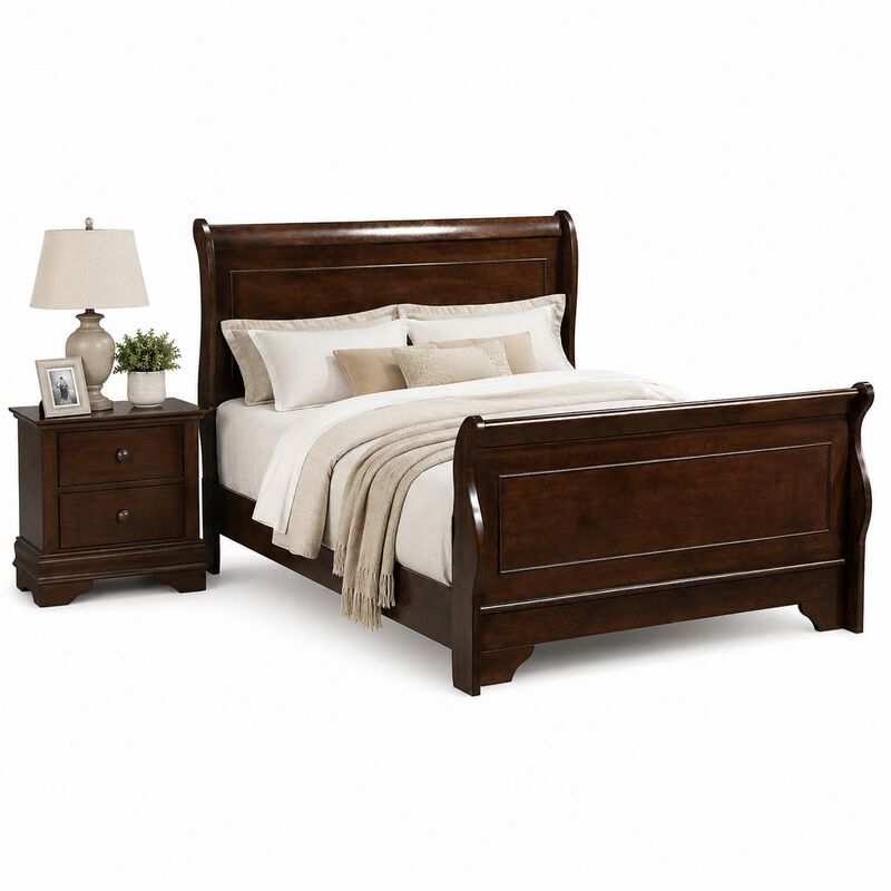 Queen Bedroom Set, Brown Wood, 2 Piece Set with Nightstand image number 0